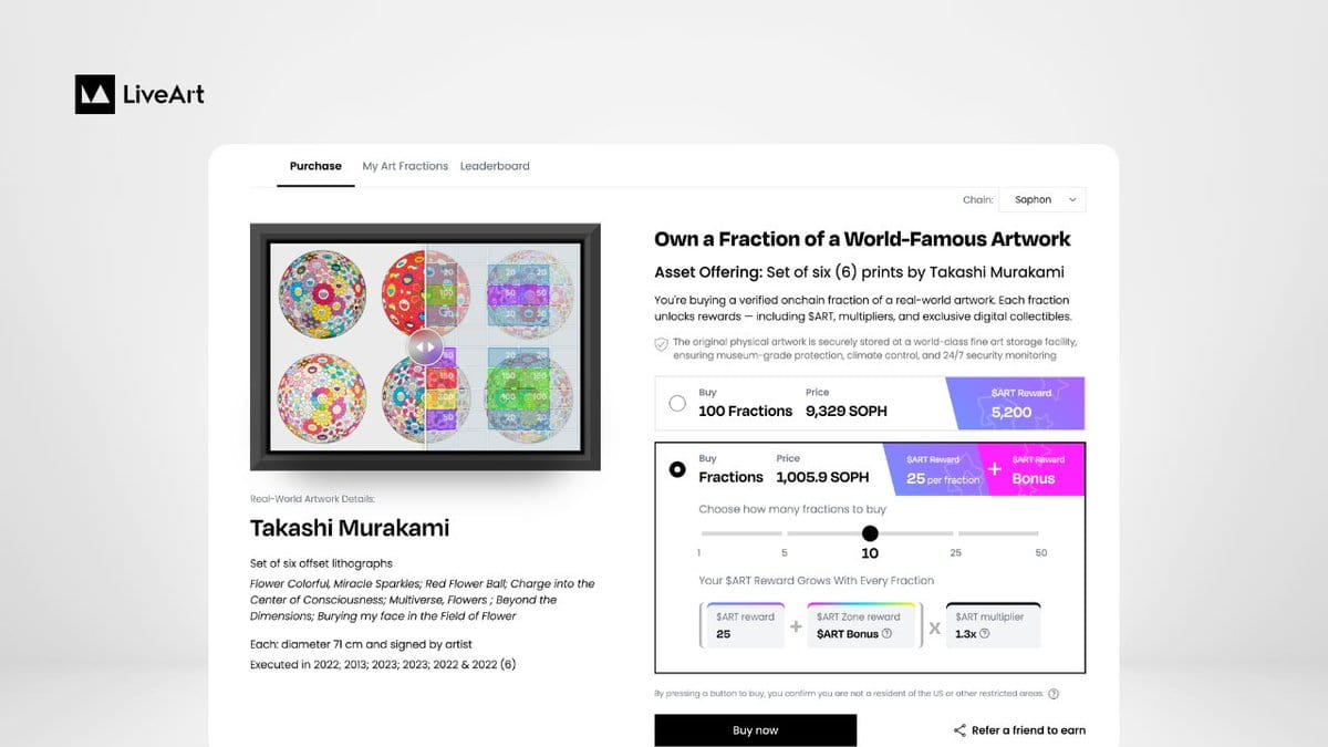 LiveArt is bringing Picassos, Pateks, and Lambos onchain - now powered by Sophon